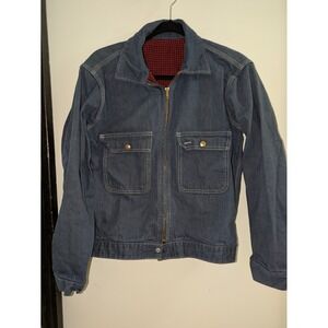 Vtg 40s 50s workwear Union Made bug Sanforized Denim Chore Jacket talon Small
